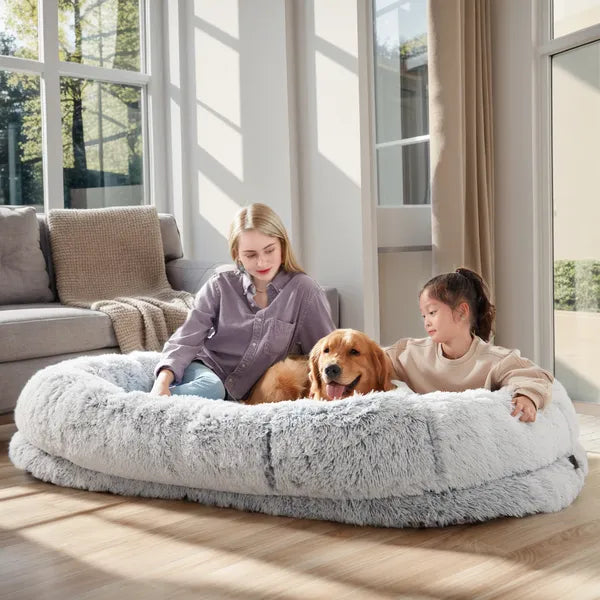 Human Dog Bed, Large Size Fits You And Pets, Washable Faux Fur Dog Bed For People Doze Off, Napping Orthopedic Dog Bed, 