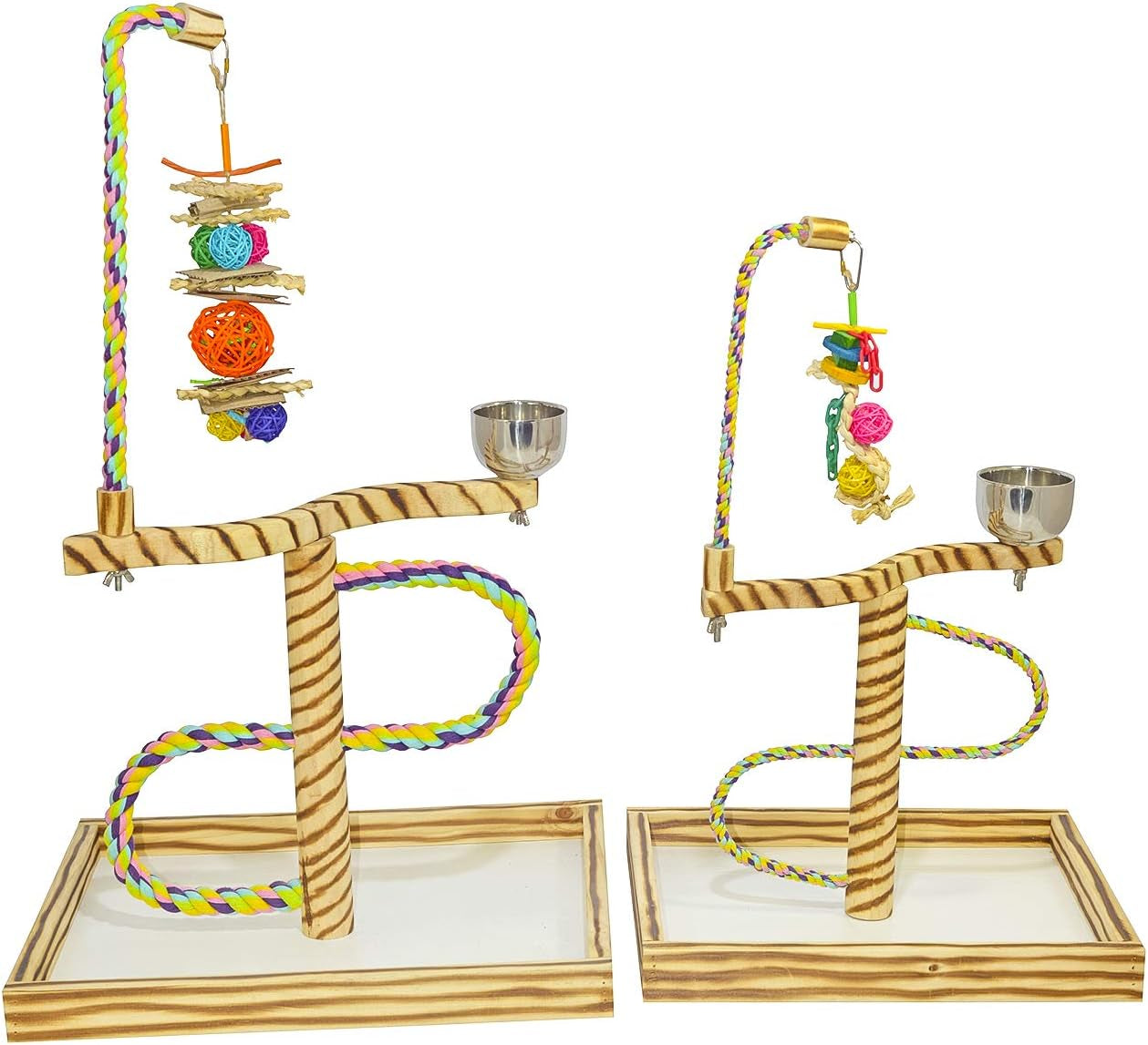 Bird Play Gym Tabletop W Cup, Toy Hanger and Toy, Javan Tigertail Stand- Large - BIG FRENCHIES