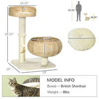 28" Elevated Cat Bed with Sisal Scratching Post for Indoor Kitties, Modern Cat Tree with Cute Basket Design, Small Cat T