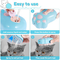 Rechargeable Steam Cat Brush, Cute Paw Shape Pet Steamer Grooming Brush With Soft Silicone Teeth For Dog Cat Massage, Sh