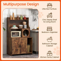 Wooden Hidden Cat Litter Box Enclosure with Storage Shelves Anti-Toppling Design Industrial Style Brown