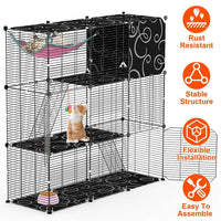 3-Tier Cat Cage Enclosure Indoor Cat Cage Playpen With Hammock Toy Ball Ladder DIY Iron Wire Cat House Kennels Crate For