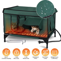 Waterproof Heated Cat House Outdoor Weatherproof Insulated Kitty Shelter Feral Cat Heating Bed with Heating Pad Anti-Che