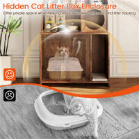 Wooden Hidden Cat Litter Box Enclosure with Storage Shelves Anti-Toppling Design Industrial Style Brown