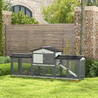 Wooden Rabbit Hutch Bunny Cage Pet Playpen House Enclosure With Double Side Run Boxes, No Leak Tray, Ramp, For Rabbits, 