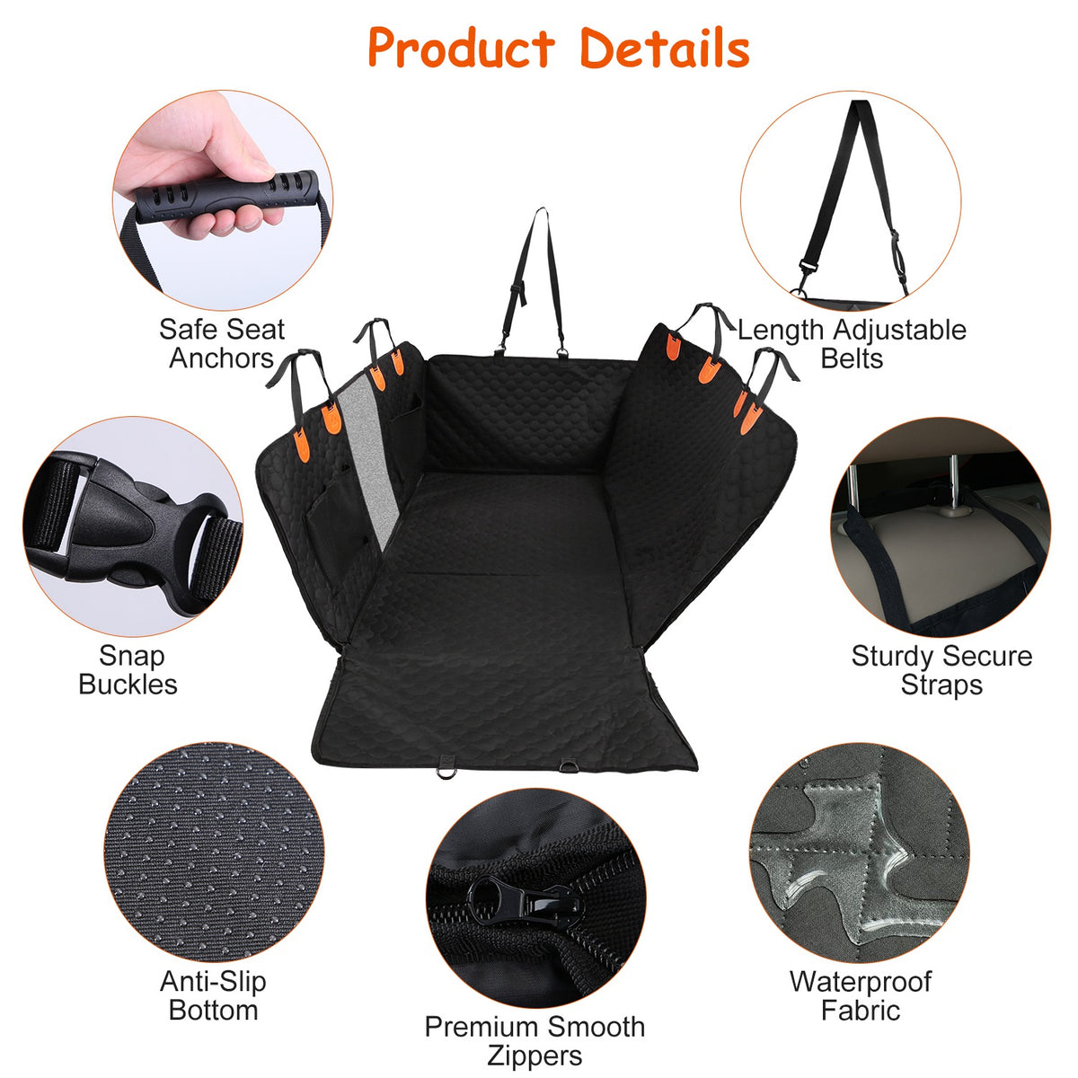 Dog Car Back Seat Cover With Zipper Mesh Window Storage Bags Waterproof 600D Oxford Cloth Car Seat Protector With Slide 