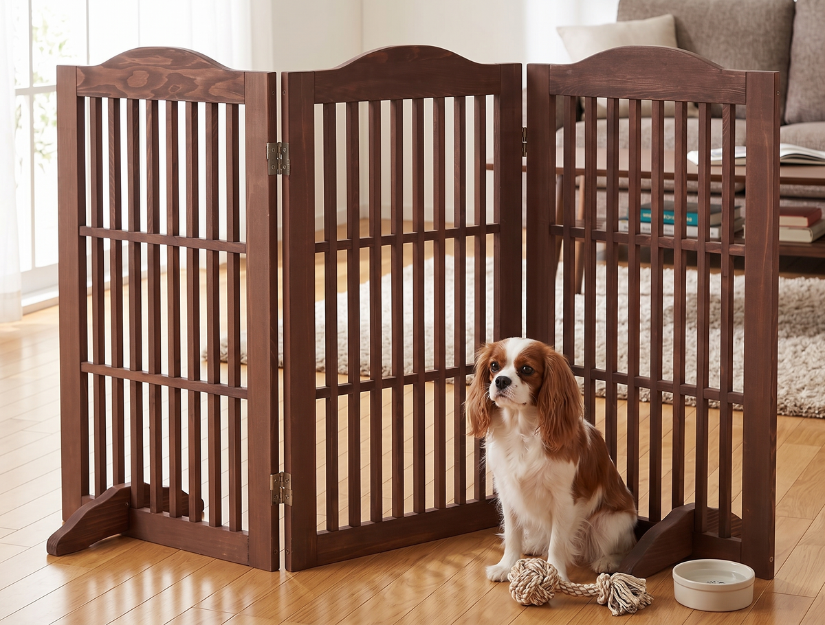 Wooden Freestanding Foldable Pet Gate for Dogs, 30 inch 3 Panels Step Over Fence, Dog Gate for The House, Doorway