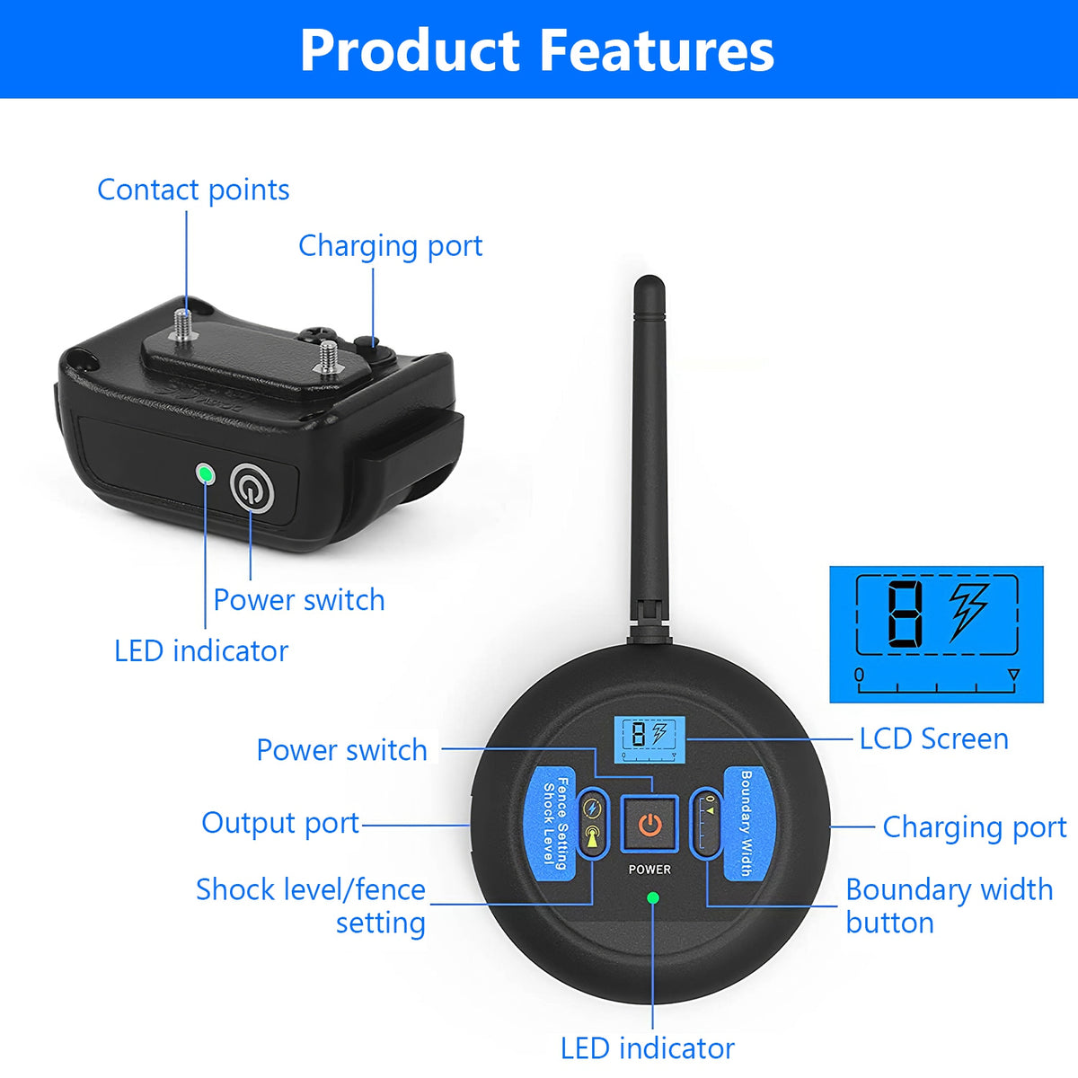 1Set Wireless Electric Dog Fence Pet Shock Boundary Containment System Electric Training Collar For Small Medium Large D