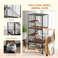 Rolling Small Animal Cage 53.5"H Chinchilla Cage for Ferrets, Squirrels w/ Removable Tray, Storage Shelf, Dark Grey