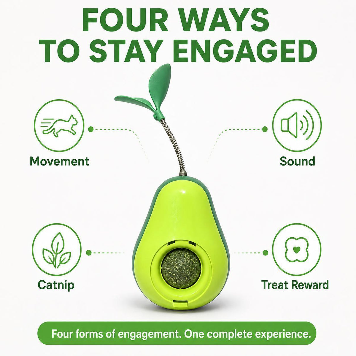 Avocado-Shaped Cat Tumbler Toy Interactive Wobble Toy That Self-Rights Includes Replaceable Feather & Catnip Ball Indoor