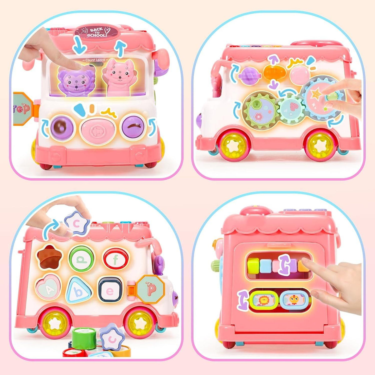 Baby Activity Bus Toy Set 6-in-1 Multifunctional Musical Learning Bus Includes Mini Car & Building Blocks Early Educatio