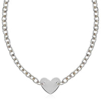 Sterling Silver Rhodium Plated Chain Bracelet with a Flat Heart Motif Station