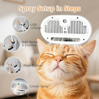 3 In 1 Cat Steam Brush, Pet Steam Brush For Cat Dog Long Short Haired, Pet Spray Hair Removal Comb For Small Animals She