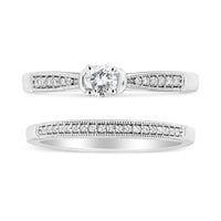 .925 Sterling Silver 1/3 Cttw Diamond Classic Engagement Ring Bridal Set with Milgrain (I-J Color, I3 Clarity) - Ring Size 7