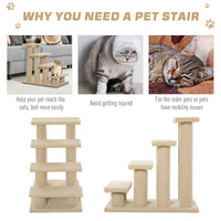 25" 4-Step Multi-Level Carpeted Cat Scratching Post Pet Stairs, Cream White