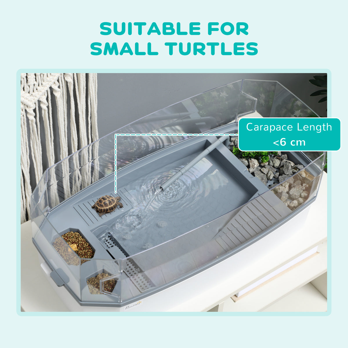 Turtle Tank Kit, Turtle Aquarium with Basking Platform, Water Pump, Filter Layer Design, Full View Visually Reptile Habi