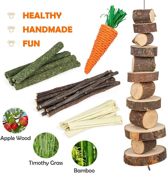 Rabbit Toys Bunny/Guinea Pig Toys Natural Timothy Hay Hamster Toys for Teeth Handmade Chews and Treats Apple Wood Sticks Chinchilla Rat - BIG FRENCHIES