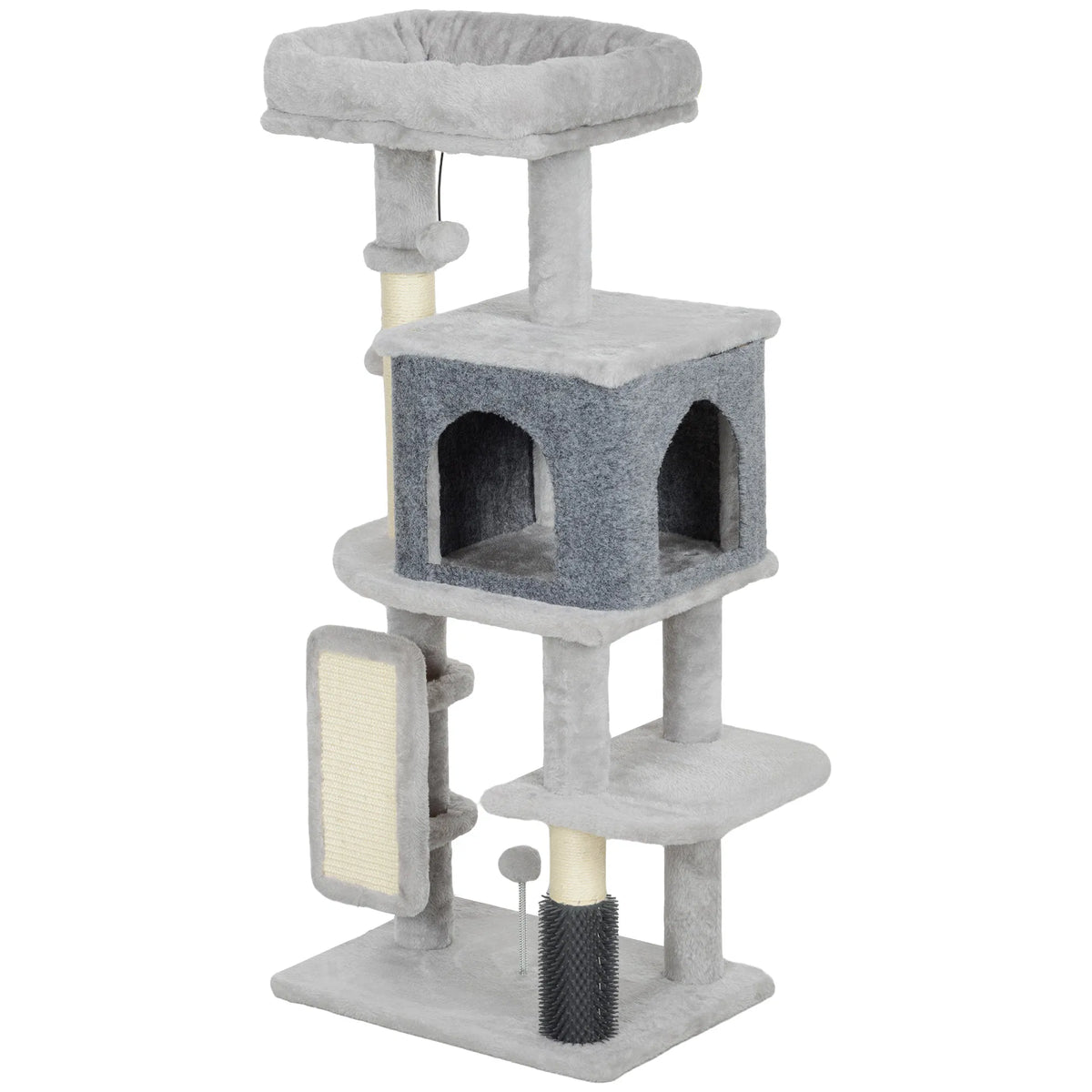 41 Inch Cat Tree with Scratching Posts, Cat Bed, Condo, Grooming Brush, Jumping Platforms, Toy Balls, Anti-tip Kit