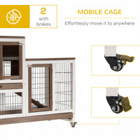 Wooden Rabbit Hutch Elevated Bunny Cage Indoor Small Animal Habitat with Enclosed Run with Wheels, Ramp, Removable Tray 