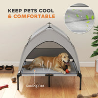 PawHut Elevated Dog Bed With Removable Canopy, Portable Outside Raised Pet Cot With Cooling Pad, Storage Bag