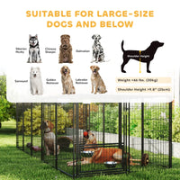 Large Outdoor Dog Kennel With Rotating & Adjustable Height Bowls, Waterproof & UV-Resistant Canopy
