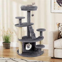 40" Multi-Level Cat Tree for Munchkin & Old Cats - Stable Wide Base, Soft Padded Perch + Large Condo (Gray)