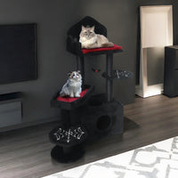 Black Gothic Cat Tree, Multi-Level Spooky Cat Tree with Scratching Posts, Perches, Hammock, and Cat Cave - Black Cat Tow