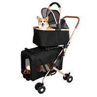 Double Pet Stroller for Dogs and Cats, Foldable Frame, 3-in-1 Convertible Carrier/Tote, Shockproof Wheels, Brake System,