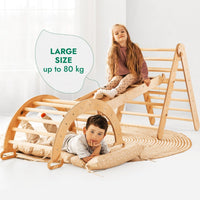 4in1 Montessori Climbing Set: Triangle Ladder + Climbing Arch + Slide Board & Cushion – Beige