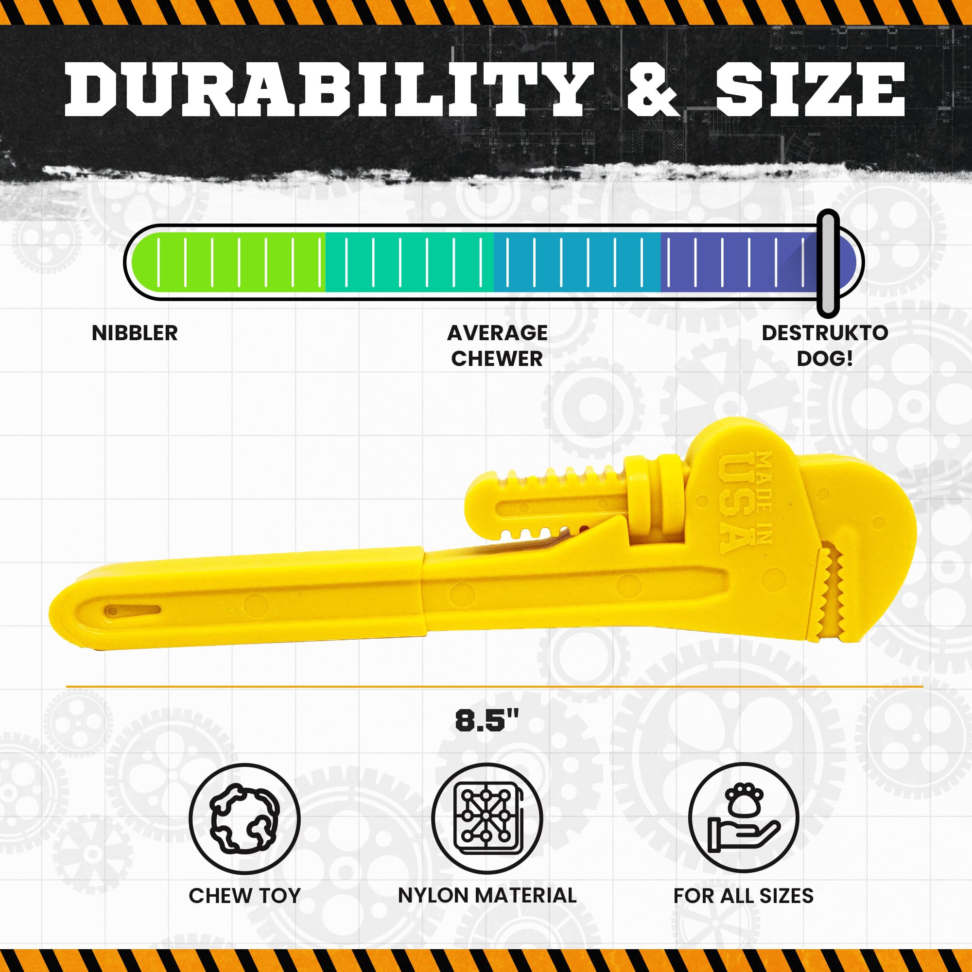Pipe Wrench Nylon Dog Toy for Aggressive Chewers | USA Made | SodaPup - BIG FRENCHIES