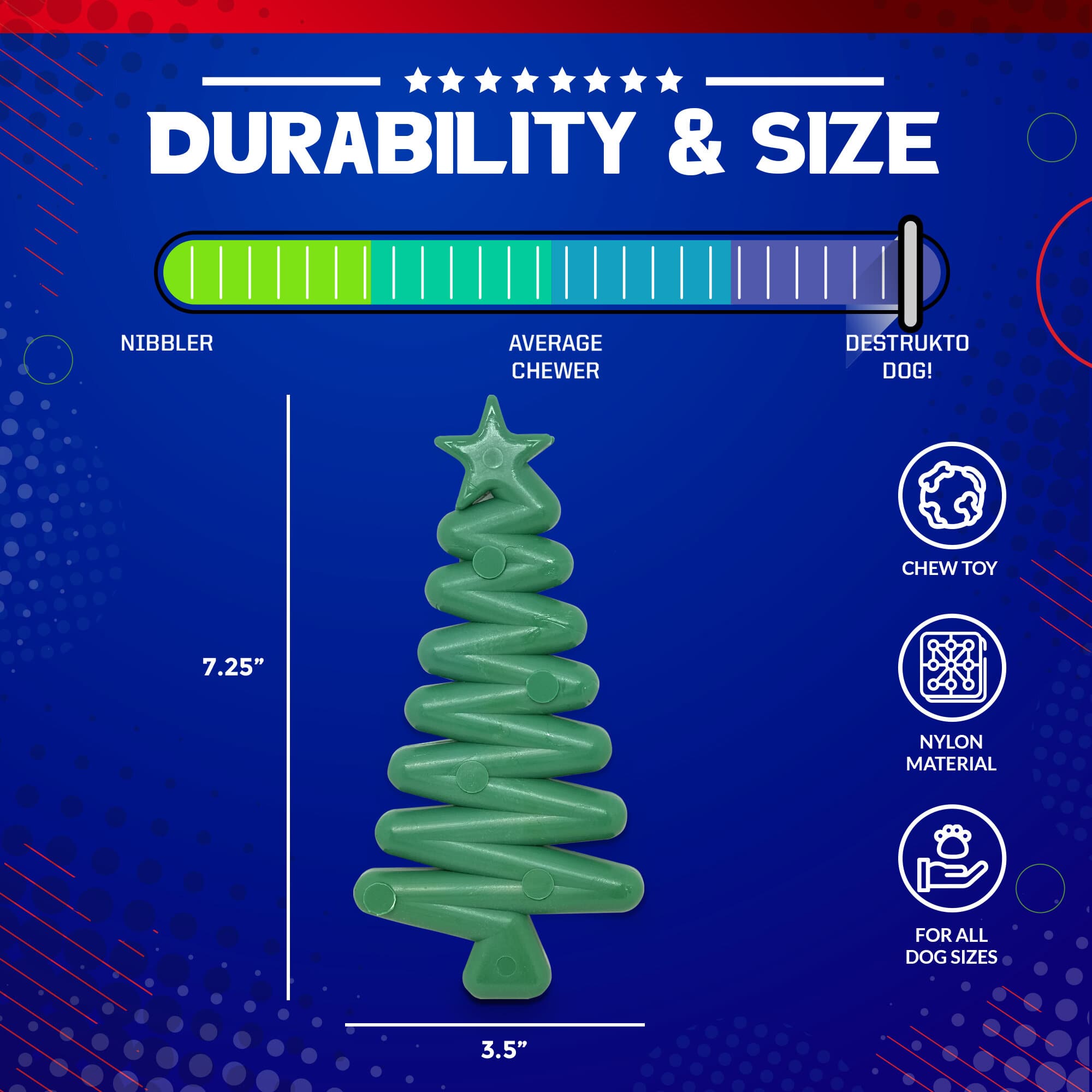 Christmas Tree Nylon Dog Chew Toy for Aggressive Chewers | USA Made & FDA Compliant - BIG FRENCHIES