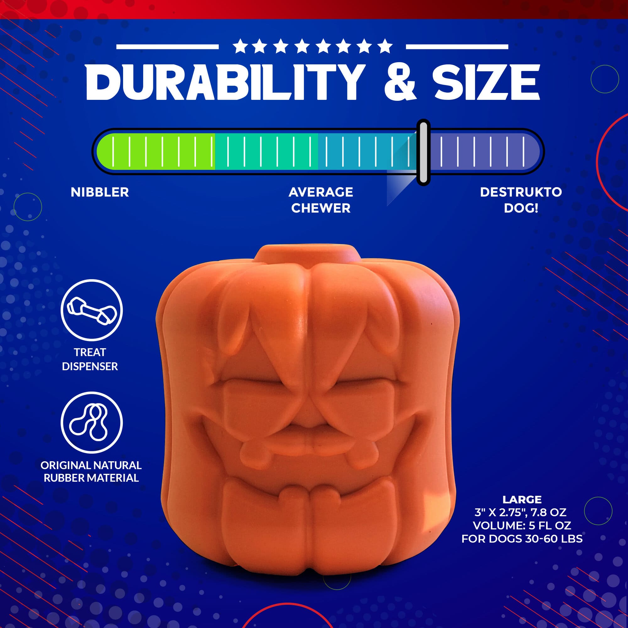 Jack O' Lantern Dog Toy - Durable Halloween Chew Toy for Large Dogs | USA Made - BIG FRENCHIES