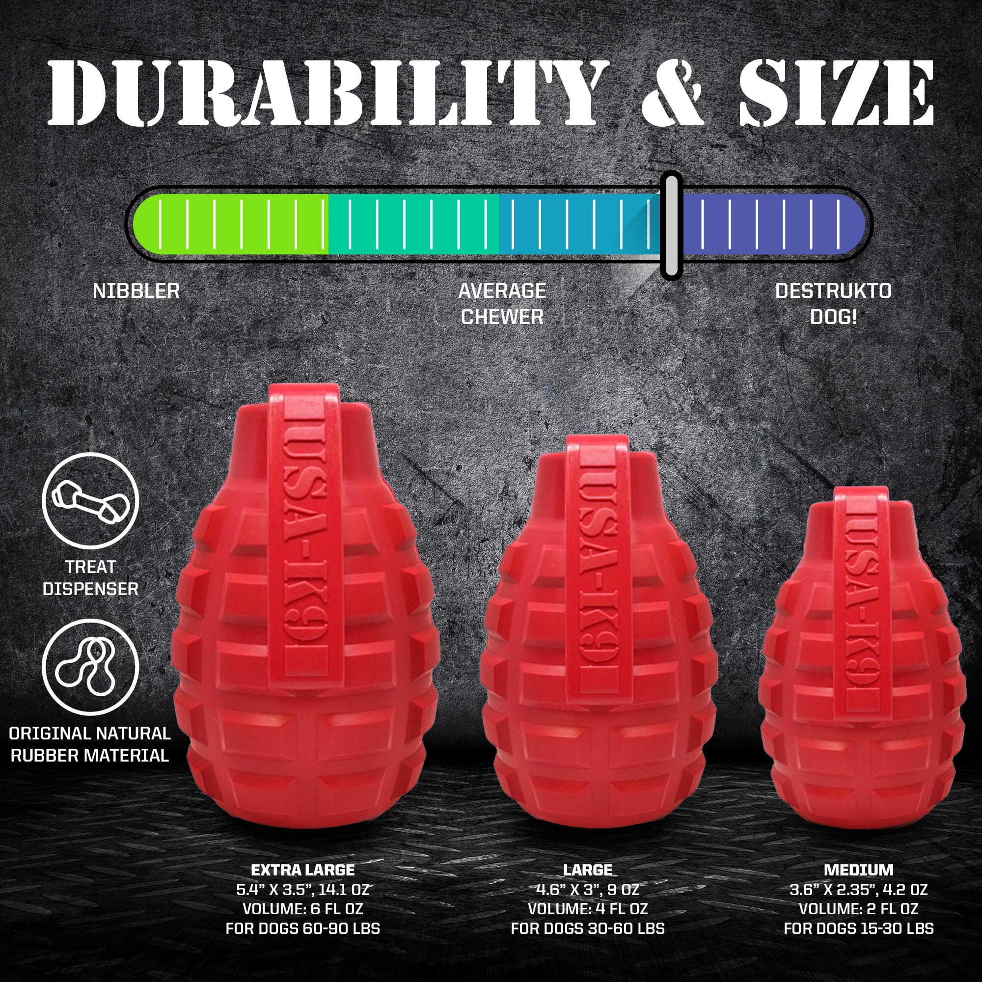 Grenade Shaped eDispenser Durable Dog Chew Toy & Treat Dispenser - Magnum Black - BIG FRENCHIES