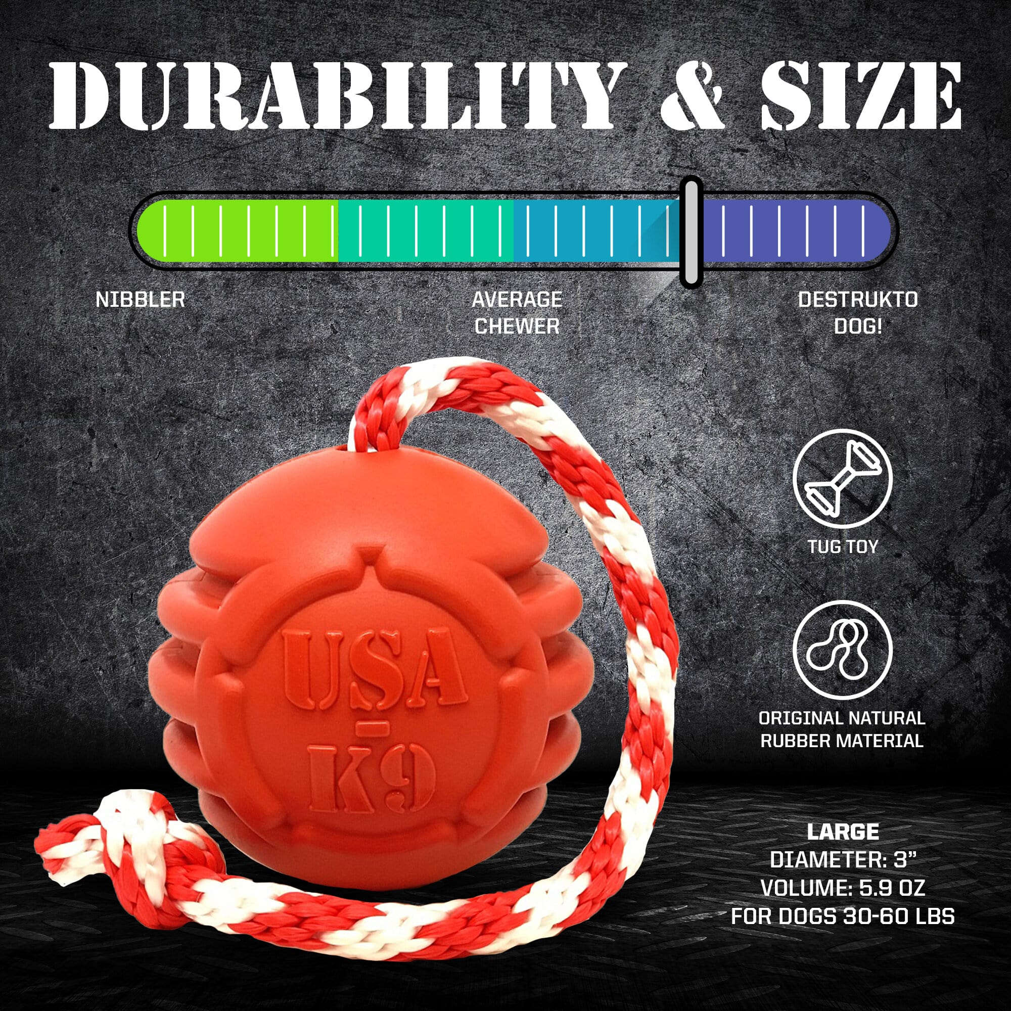USA-K9 Stars and Stripes Rubber Dog Toy | K9 Handler Reward Toy | Red | USA Made - BIG FRENCHIES