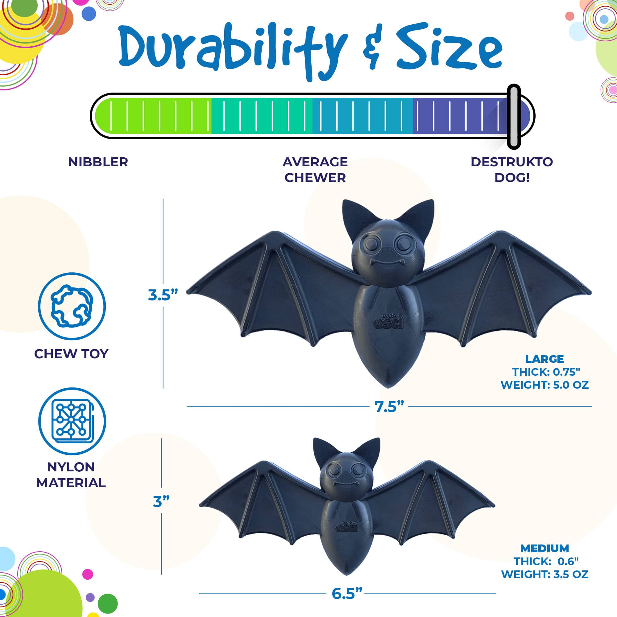 Vampire Bat Nylon Dog Chew Toy for Aggressive Chewers | USA Made & FDA Compliant - BIG FRENCHIES