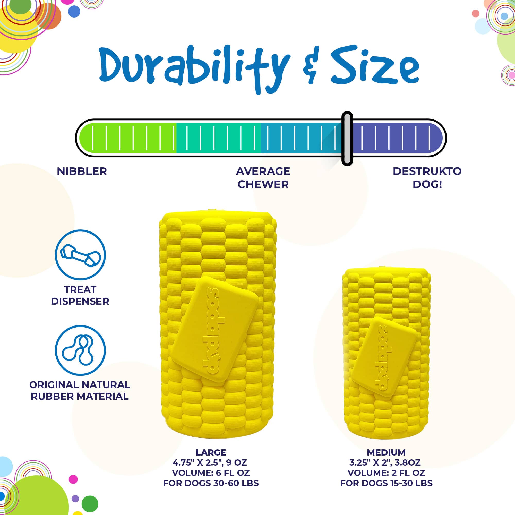 Corn on the Cob Dog Toy - Durable Rubber Treat Dispenser | USA Made - BIG FRENCHIES
