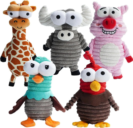 5-Pack Squeaky Dog Toys, Durable Plush Critter Set for Small to Large Dogs - BIG FRENCHIES