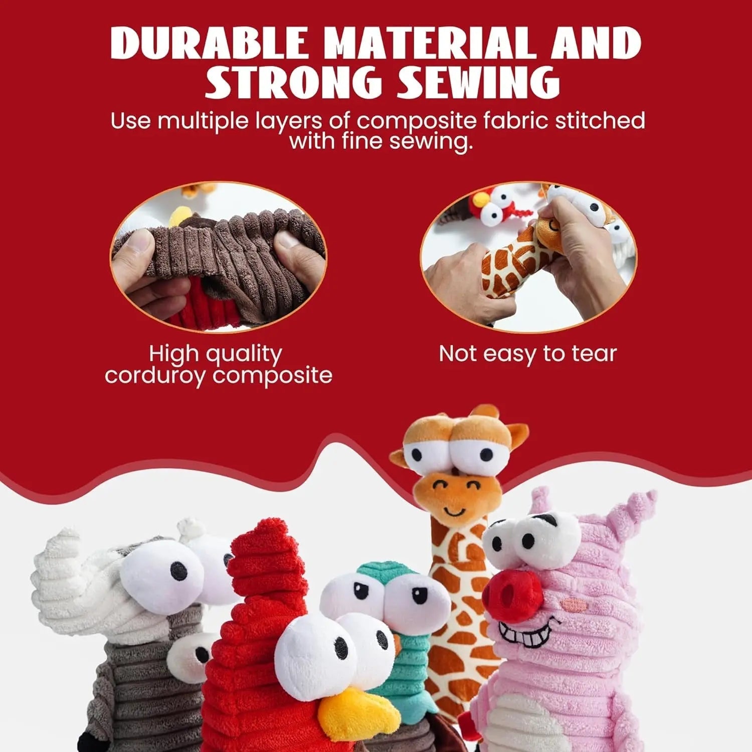 5-Pack Squeaky Dog Toys, Durable Plush Critter Set for Small to Large Dogs - BIG FRENCHIES