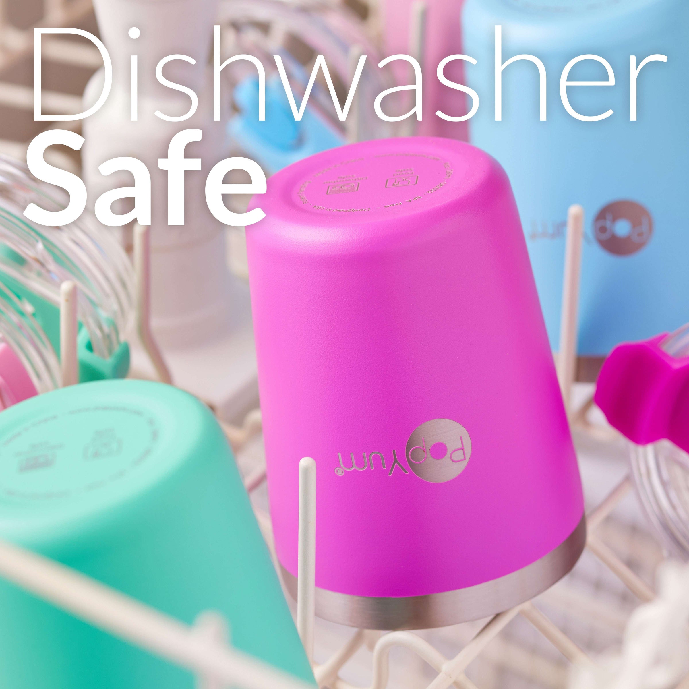 PopYum 9oz Insulated Stainless Steel Kids’ Cups with Lid and Straw, 2-Pack, Blue & Pink, stackable, sippy, baby, child, toddler, tumbler