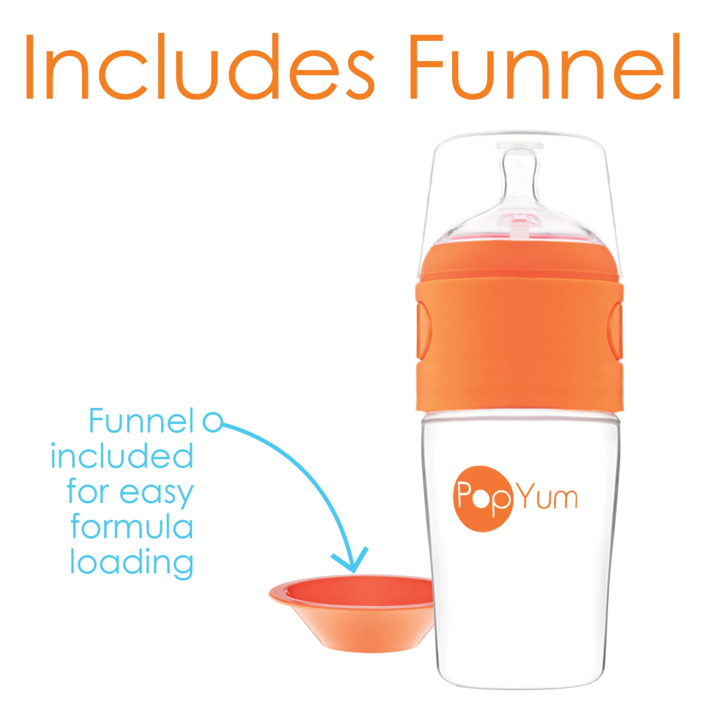PopYum 9oz Anti-Colic Baby Bottle for Breast and Formula Feeding, Orange, #2 Medium Flow Nipples - BIG FRENCHIES