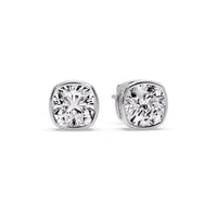 Cushion Diamond Bezel Set Solitaire Certified Stud Earrings