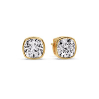Cushion Diamond Bezel Set Solitaire Certified Stud Earrings