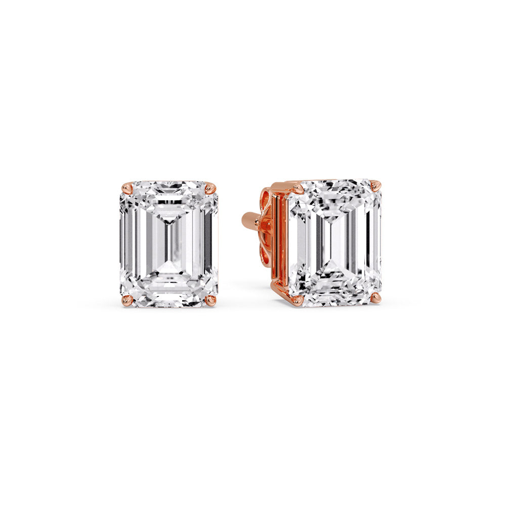 Certified Emerald Cut Diamond Solitaire Stud Earrings