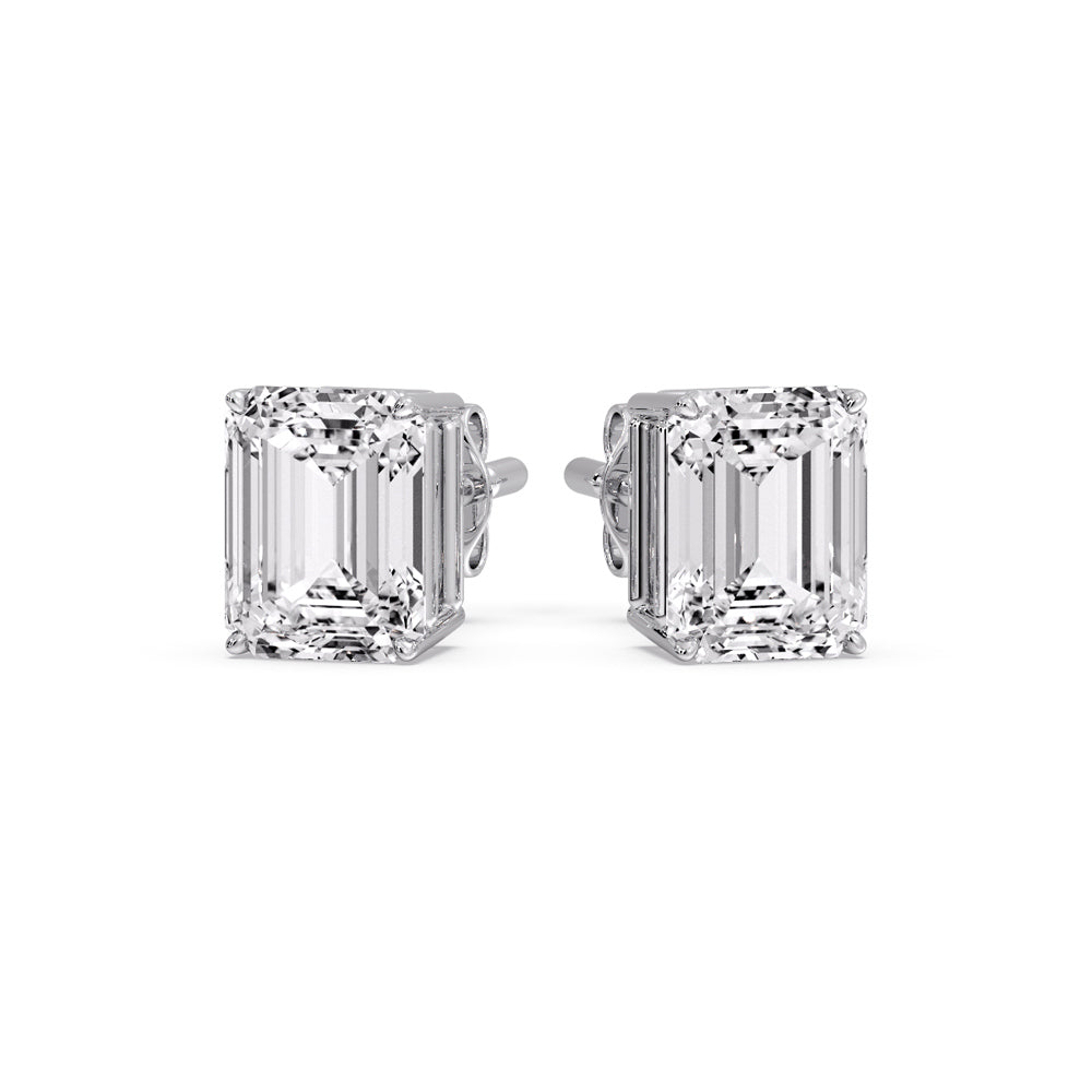 Certified Emerald Cut Diamond Solitaire Stud Earrings