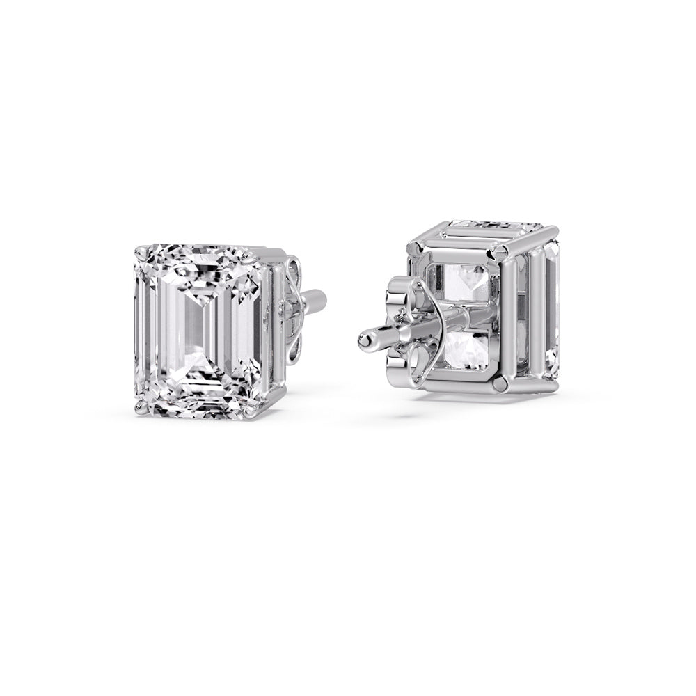 Certified Emerald Cut Diamond Solitaire Stud Earrings