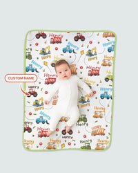 Construction Vehicles Custom Name Bamboo Blanket