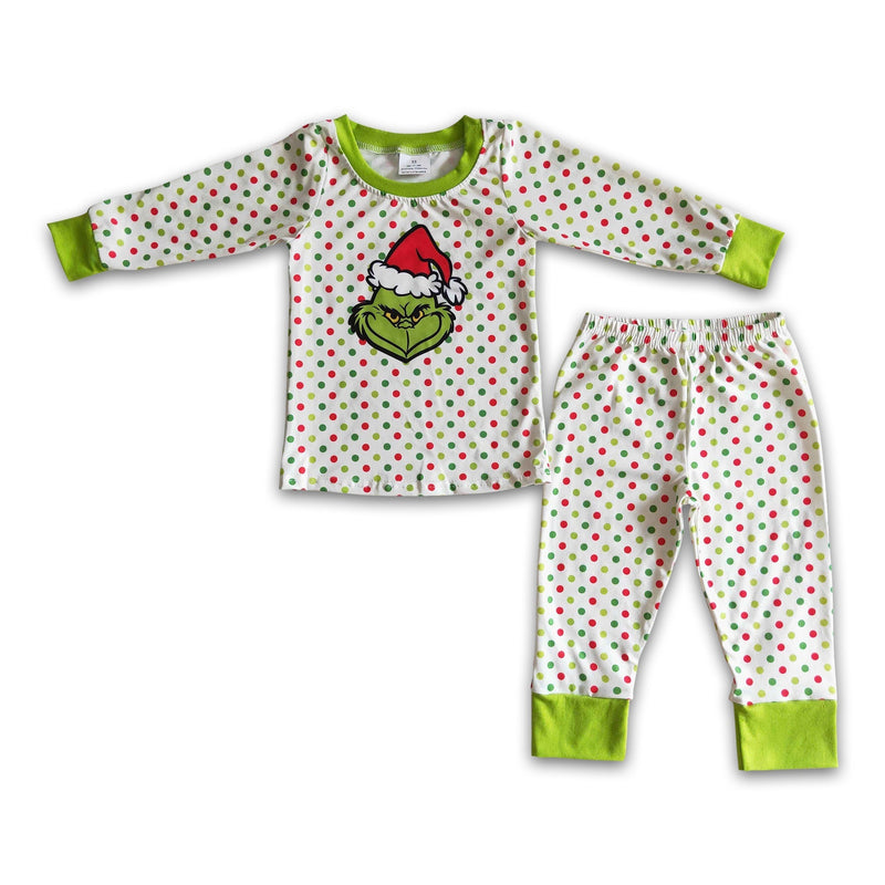 Polka dots long sleeve green face boy Christmas pajamas - BIG FRENCHIES