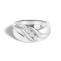 Men's .925 Sterling Silver 1/2 Cttw Diamond Channel Set 3-Stone Band Ring - Ring Size 10