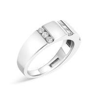 Men's .925 Sterling Silver 1/2 Cttw Diamond Triple Three Stone Row Band Ring (H-I Color, I1-I2 Clarity) - Ring Size 10