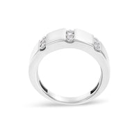 Men's .925 Sterling Silver 1/2 Cttw Diamond Triple Three Stone Row Band Ring (H-I Color, I1-I2 Clarity) - Ring Size 10